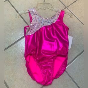 Childs Size 10 Pink & Silver Metallic Gymnastics Dance Bodysuit Leotard NWT
